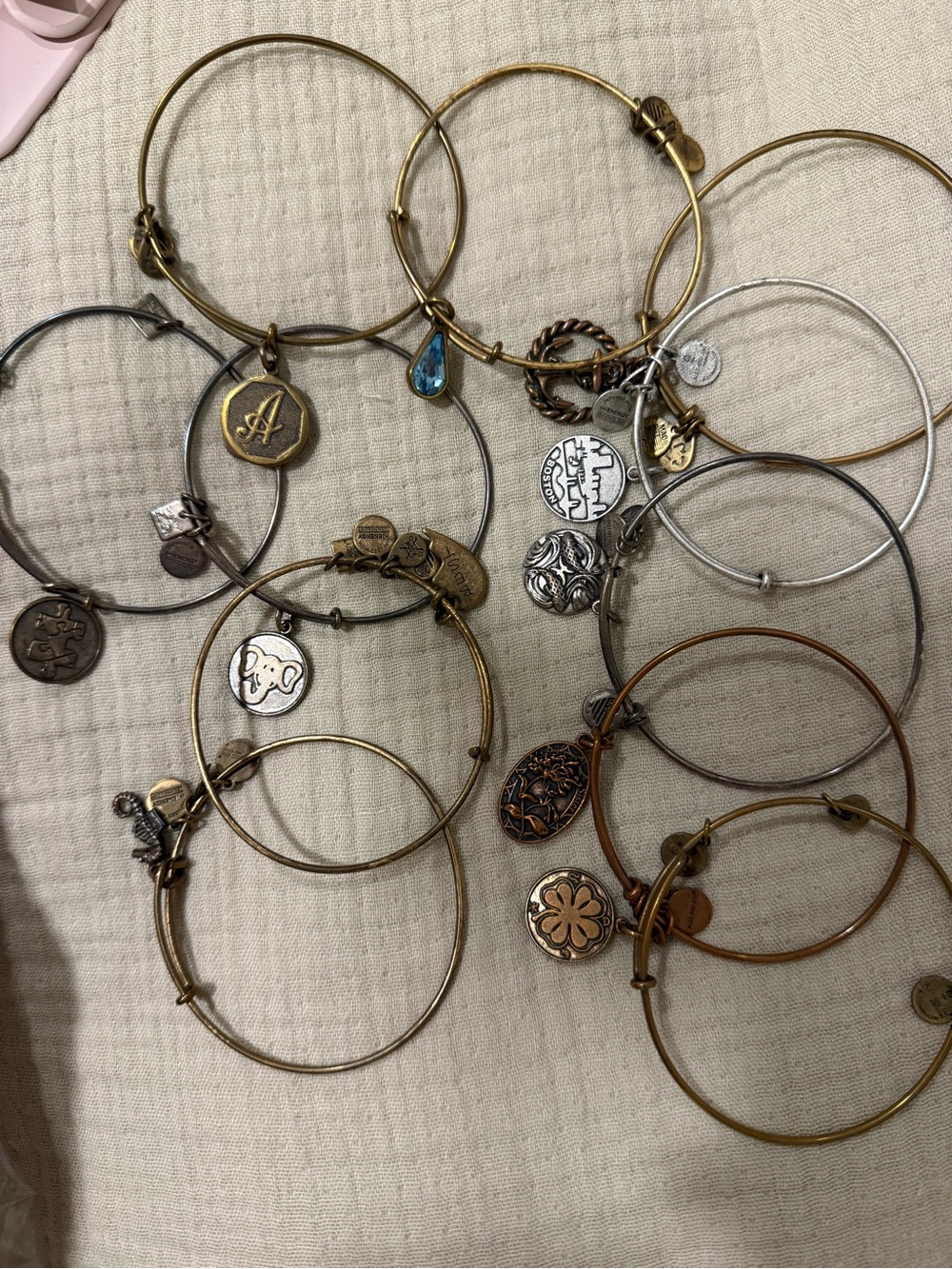 Alex and Ani Mixed Metal Charm Bangle Set — Gold, Silver, Bronze, Copper